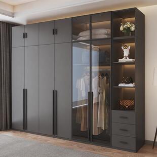 轻奢玻璃门实木衣柜家用卧室现代简约衣帽间组合三四五六八门衣橱