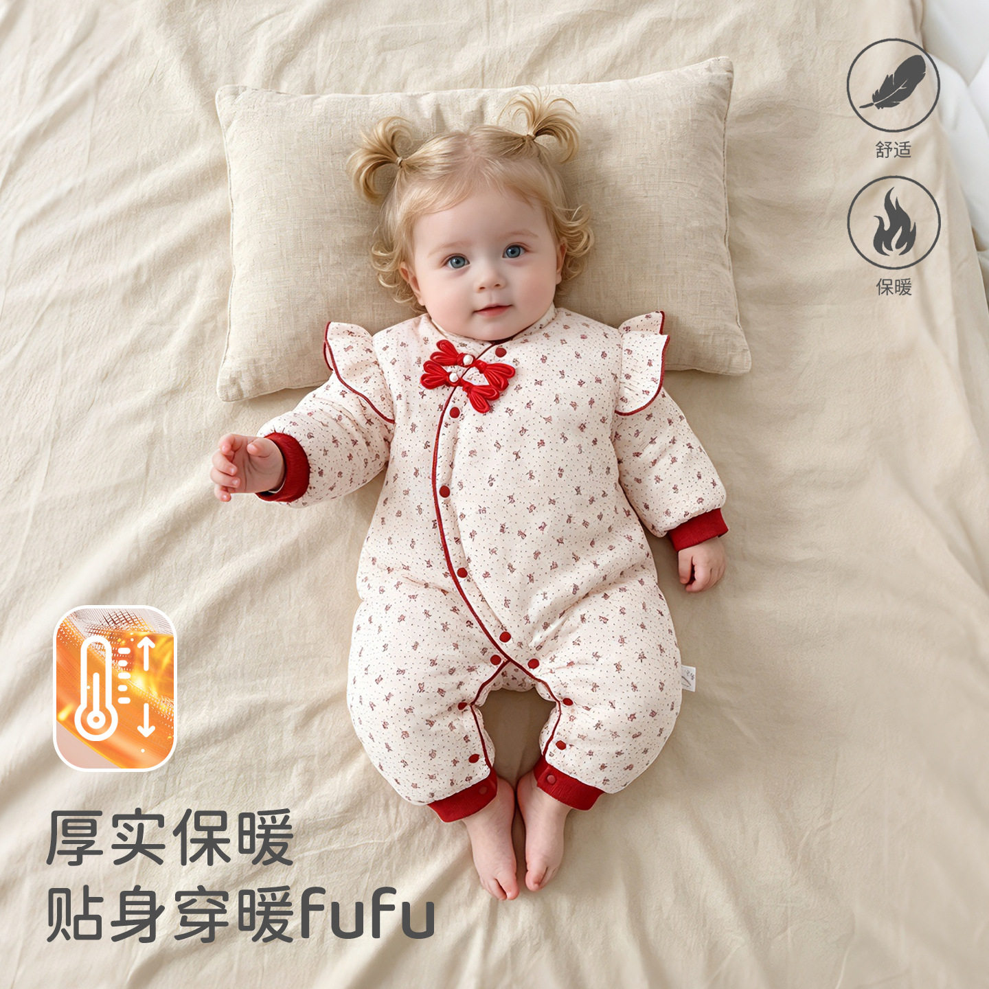 跨境婴幼儿冬季2026新款女宝连体衣爬爬服棉衣国风加厚外穿保暖服