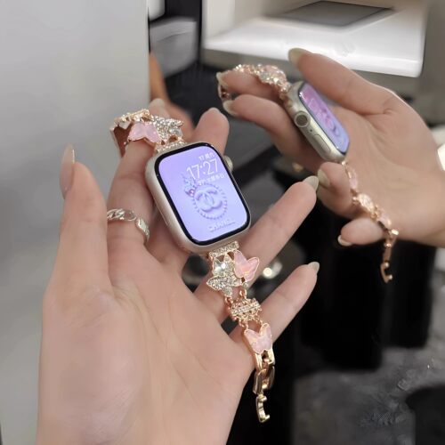 日本MLINJ适用iwatch10苹果表带新款S9镶钻s8蝴蝶表链小众高级感