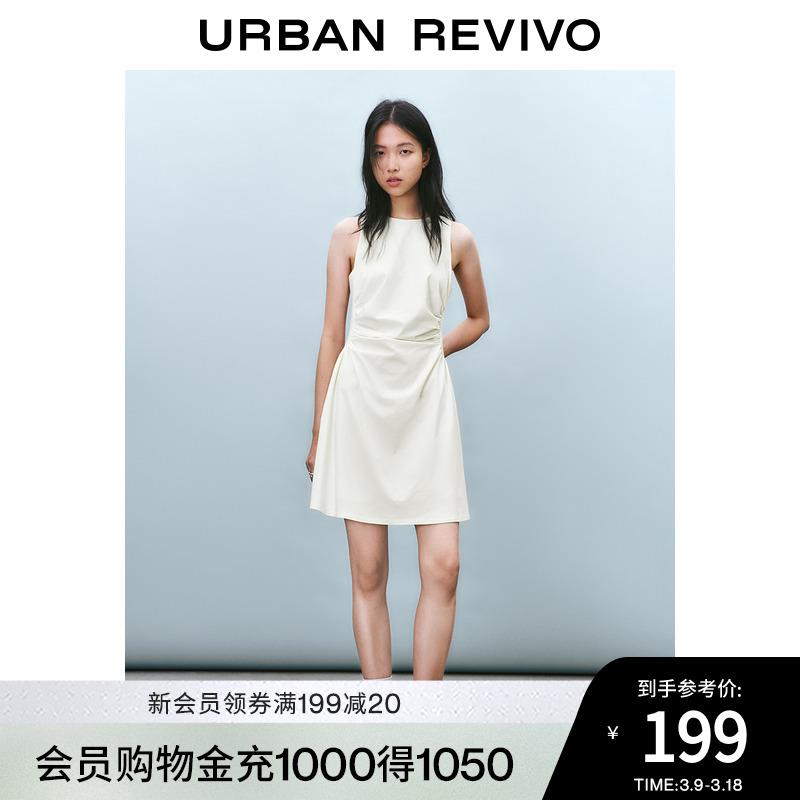 UR2025春季新款女装时尚气质褶皱收腰短款连衣裙UYY750029
