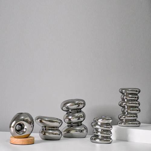 镀银抽象创意形陶瓷摆件简约家居书房茶室桌面插花水培工艺花瓶