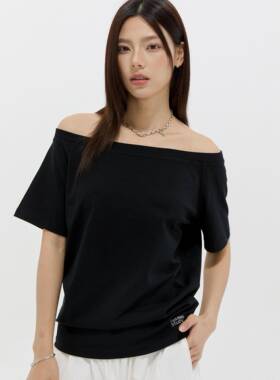 Passway Studio 夏季修身一字肩短袖T恤女简约休闲露肩宽松上衣