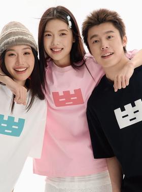 TGWALL「没有烦恼小方块」发泡印花短袖男女同款休闲款式情侣T恤