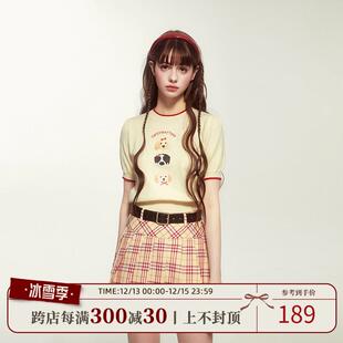 Tipsymattina微醺清晨原创夏小众短款半袖上衣小狗套头针织短袖女