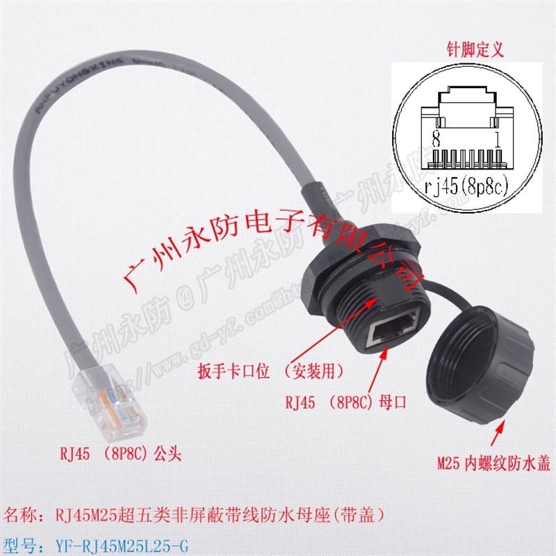 超5类防水网络接头 屏蔽防水插头 千兆网线接头 M25rj45以太网