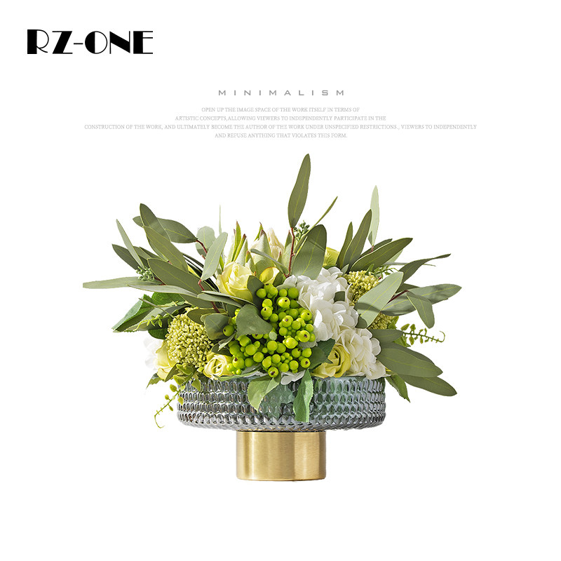 rzone 时尚仿真花套装花盆假花整体花艺客厅餐桌花卧室样板间摆件