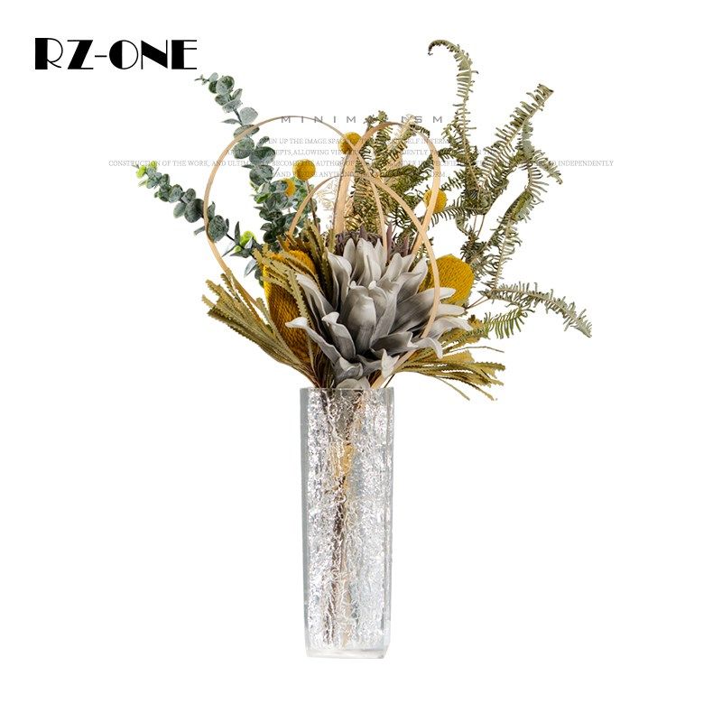Rzone 现代简约透明树脂花瓶整体花艺套装室内软装样板房装饰摆件