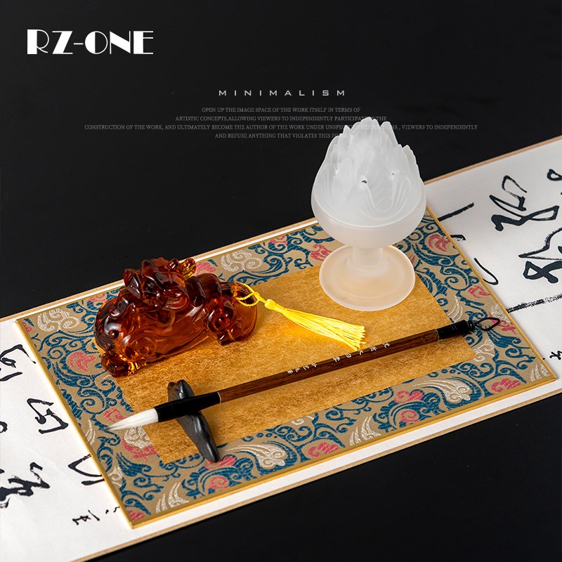 Rzone 新中式禅意莲花托盘组合摆件样版房间售楼处茶室茶几装饰品