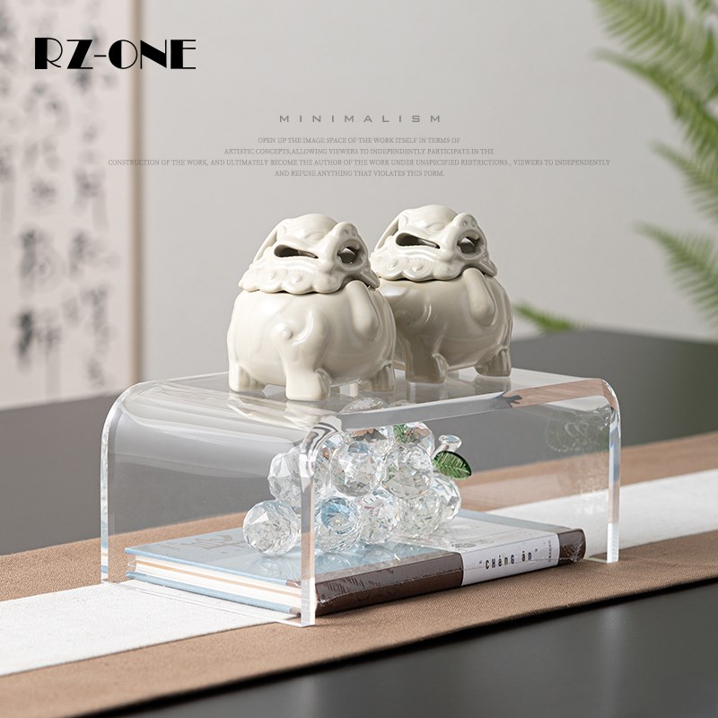 Rzone 新中式茶室茶桌摆台陶瓷禅意醒狮摆件售楼处飘窗茶几装饰品