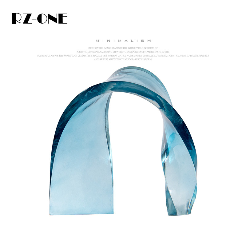 Rzone 简约现代透明树脂几何丝带摆件样板间轻奢茶几意式软装饰品