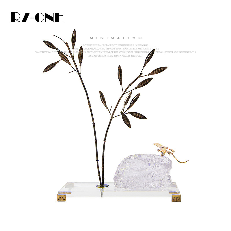 Rzone 现代轻奢新中式透明山石头创意摆件茶室桌面软装家居工艺品