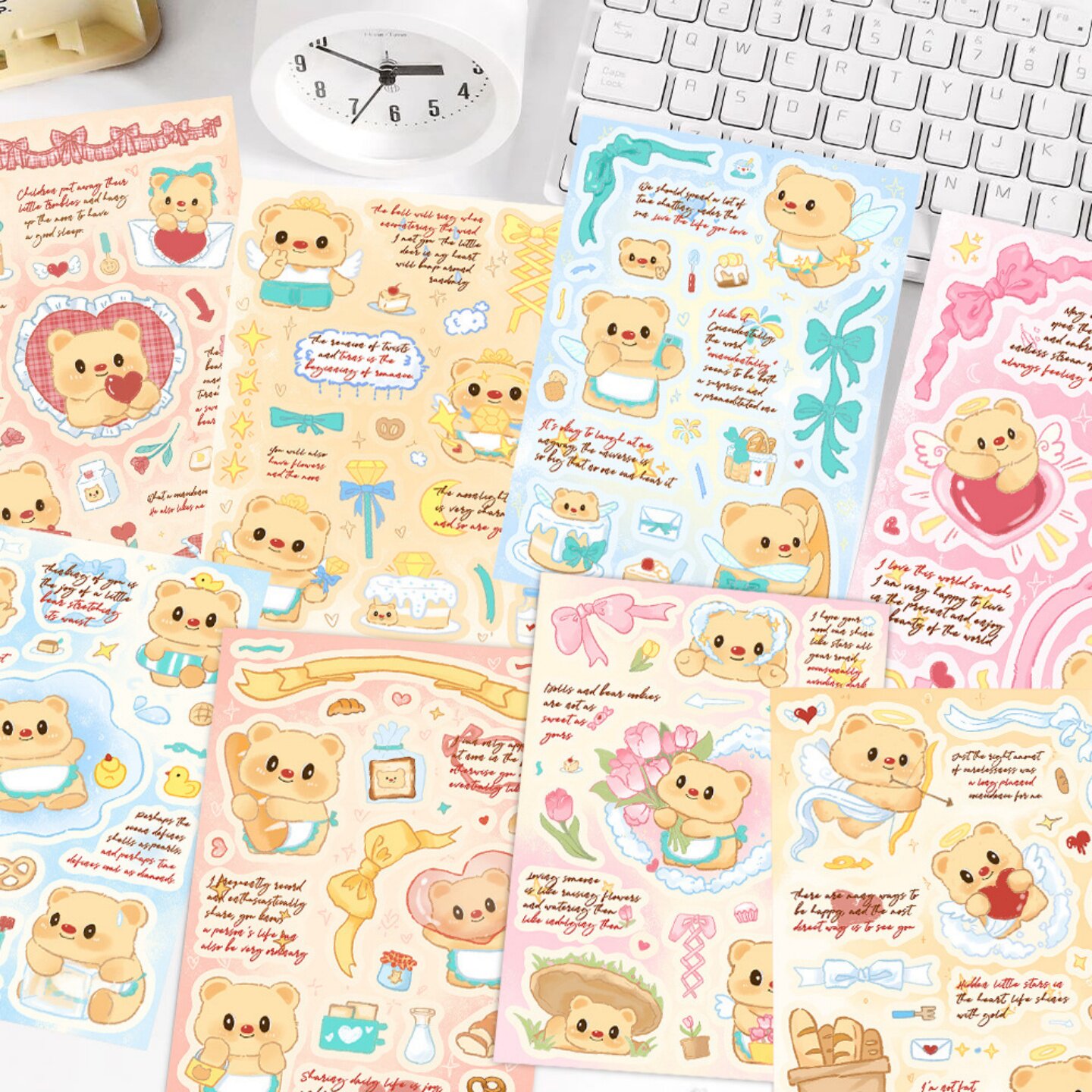 8张原创黄油小熊换装咕卡贴纸