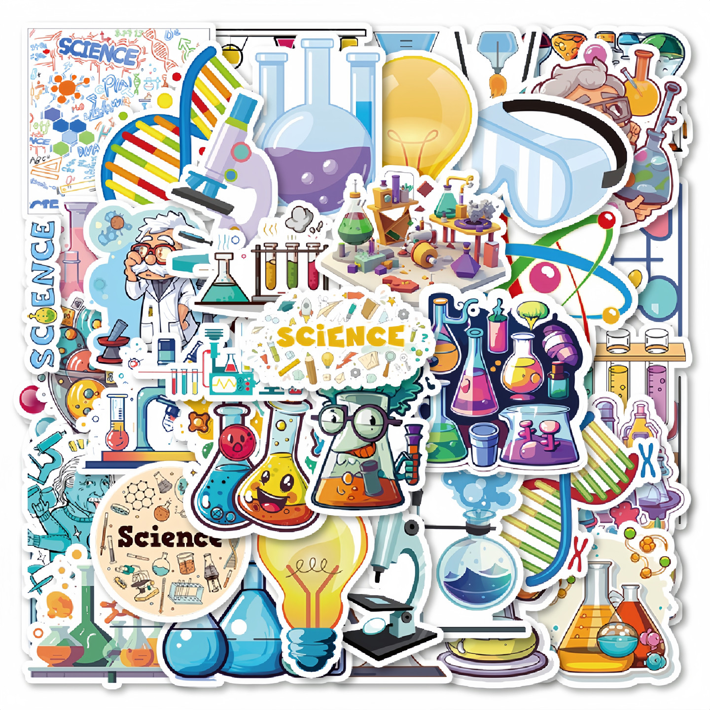 50张卡通动漫趣味化学实验DIY贴纸装饰行李箱笔记本电脑手机壳头盔冰箱滑板平板衣柜文具鱼具防水贴画