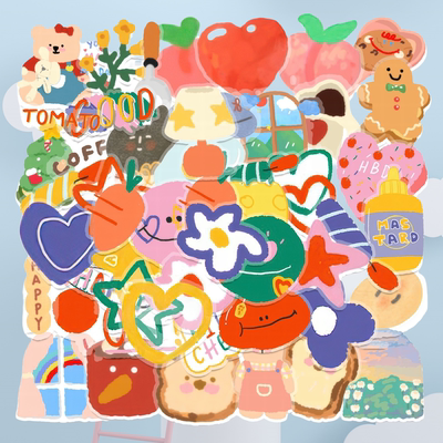 50张卡通可爱透明夏日油画贴纸