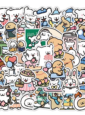 50张卡通可爱马尔济斯线条小狗贴纸小金毛iPad平板电脑手账笔记本吉他头盔水杯防水无痕不粘胶贴画