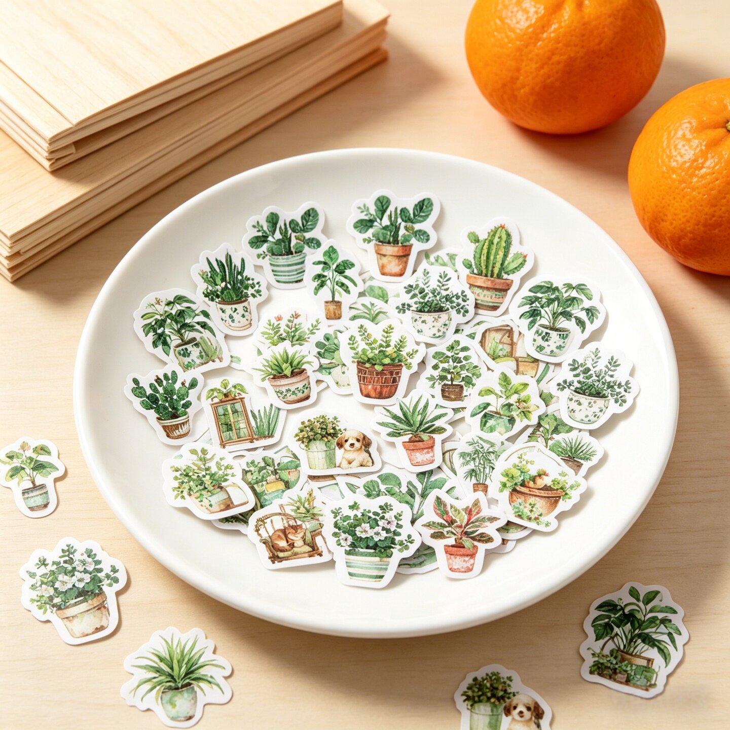50张多肉绿色植物盆栽小图案装饰贴纸手工DIY装饰手账素材治愈系绿植冰箱手机壳吉他玻璃杯水杯防水贴画