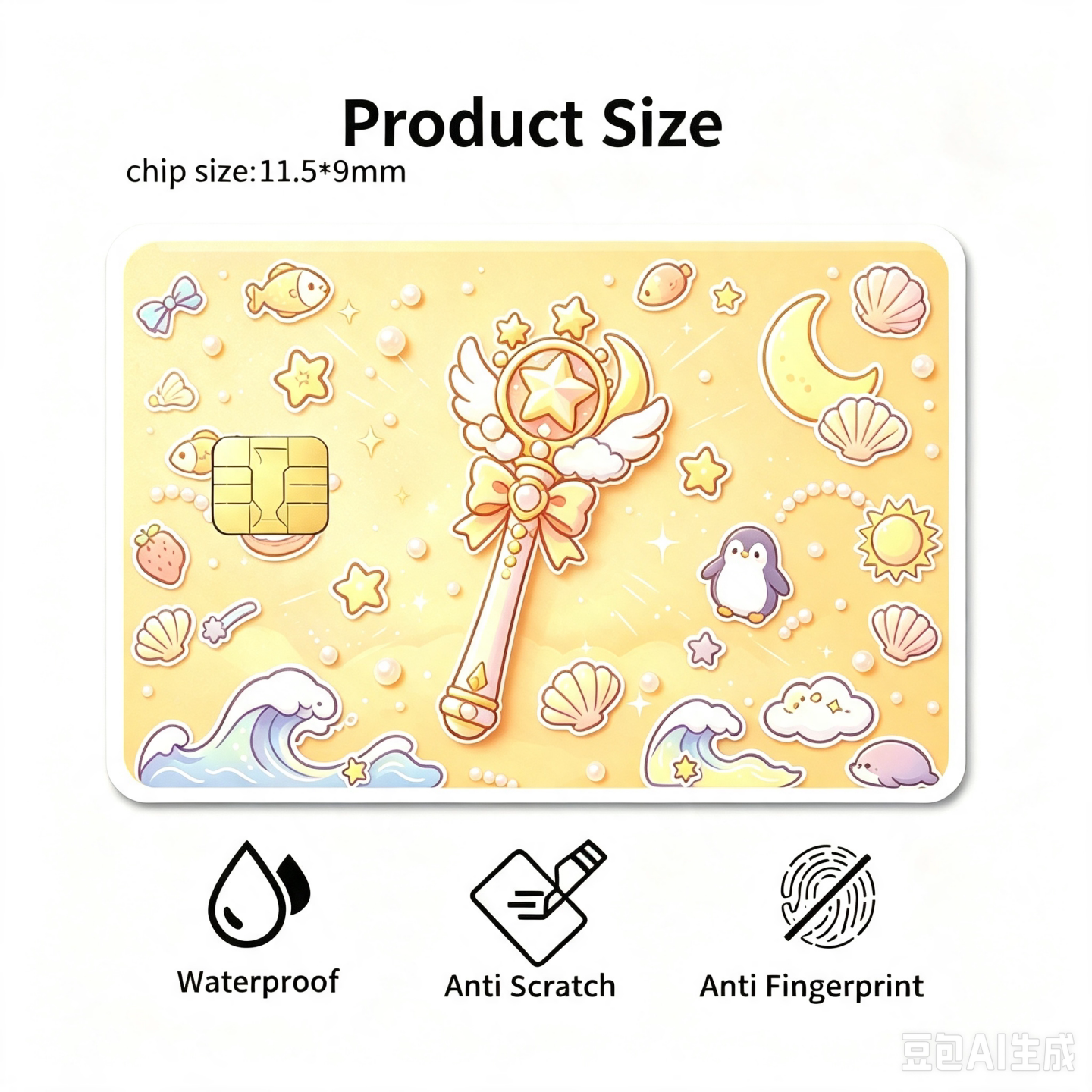 卡通云朵小蛋糕与星星魔法棒银行卡保护皮肤贴纸防水防刮防指纹证件保护贴多功能证件套交通门禁卡信用卡贴膜
