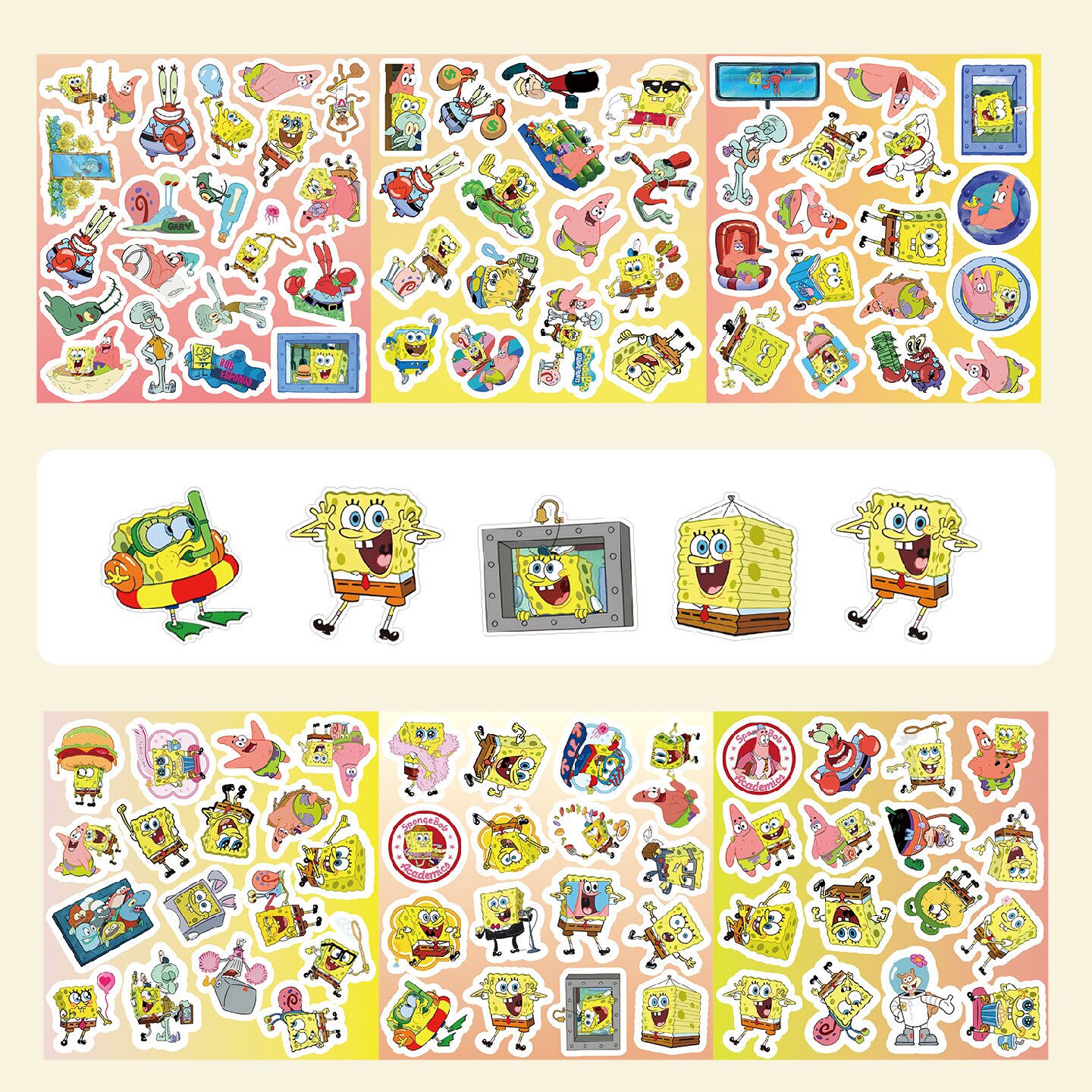 6大张可爱海绵宝宝手账贴纸