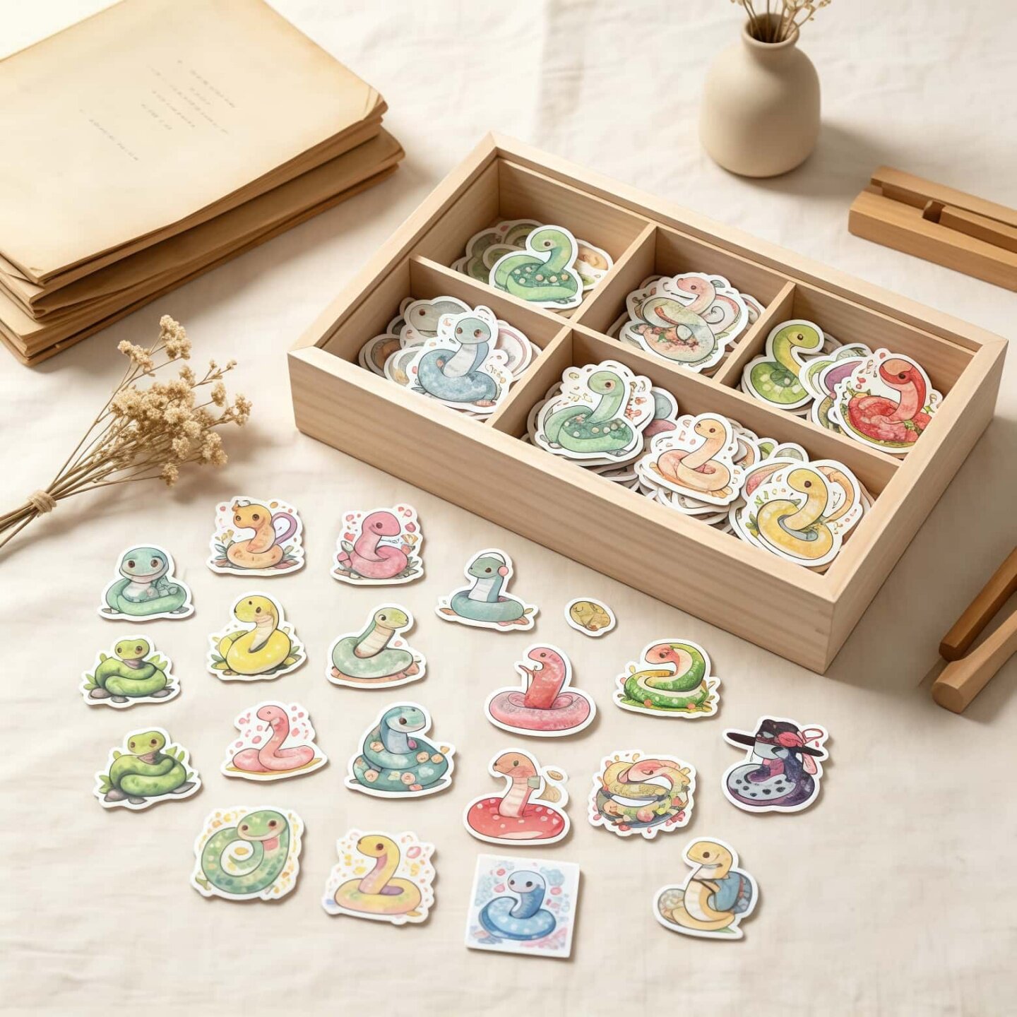 50张七彩恐龙蛇防水解压贴纸