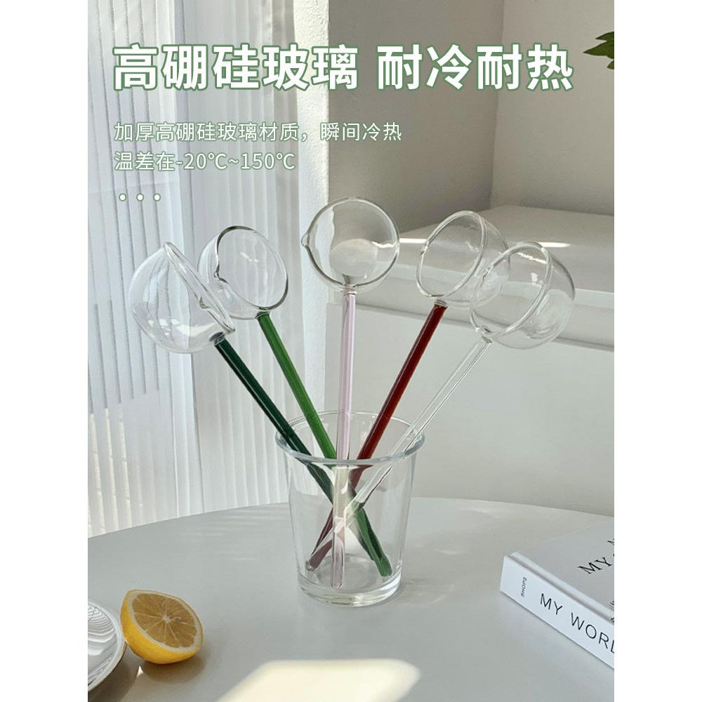 玻璃勺子长柄耐高温搅拌勺甜品咖啡勺ins风蜂蜜调味大号透明汤勺