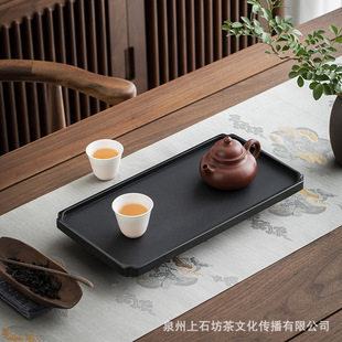 乌金石茶盘干泡不排水整块石头家用供应简约收纳茶具茶托