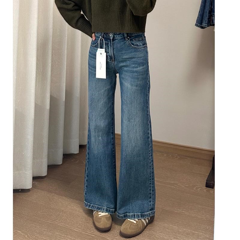 高腰微喇牛仔裤女2025春季新款胖mm梨形身材高腰显瘦不贴腿喇叭裤