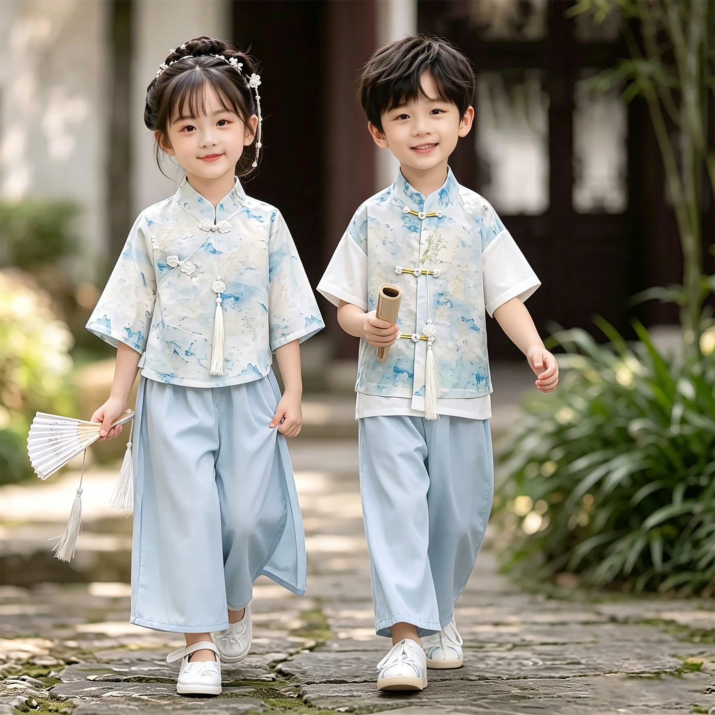 儿童汉服演出服新中式班服唐装图片