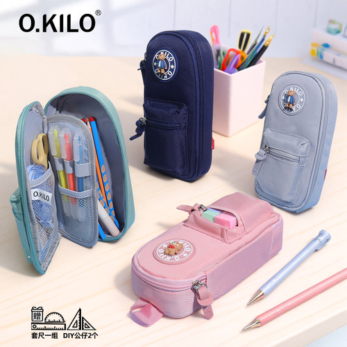 O.KILO新款儿童铅笔袋文具盒男孩女孩中小学生大容量简约高颜值帆布收纳笔盒