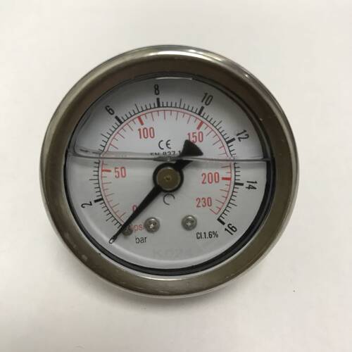 充油型耐震压力表 压力16bar 230psi 英文 直径40mm 轴向 牙ZG1/8