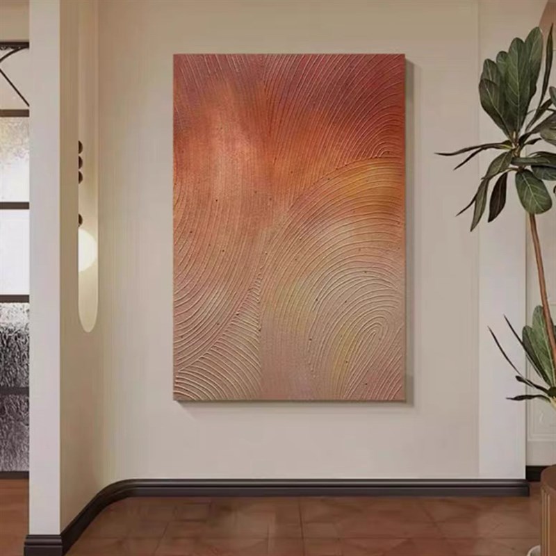 米籽手绘油画客厅中古风装饰画玄关民宿餐厅立体肌理渐变橘色挂画图片