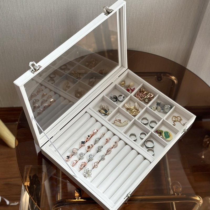 北欧风格纯色白色戒指耳钉首饰盒大容量长方形吊装耳钩玉牌项链盒