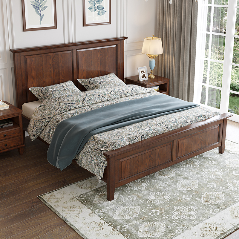 美式乡村实木床主卧双人床1.5米1.8米木床高箱储物简约卧室家具