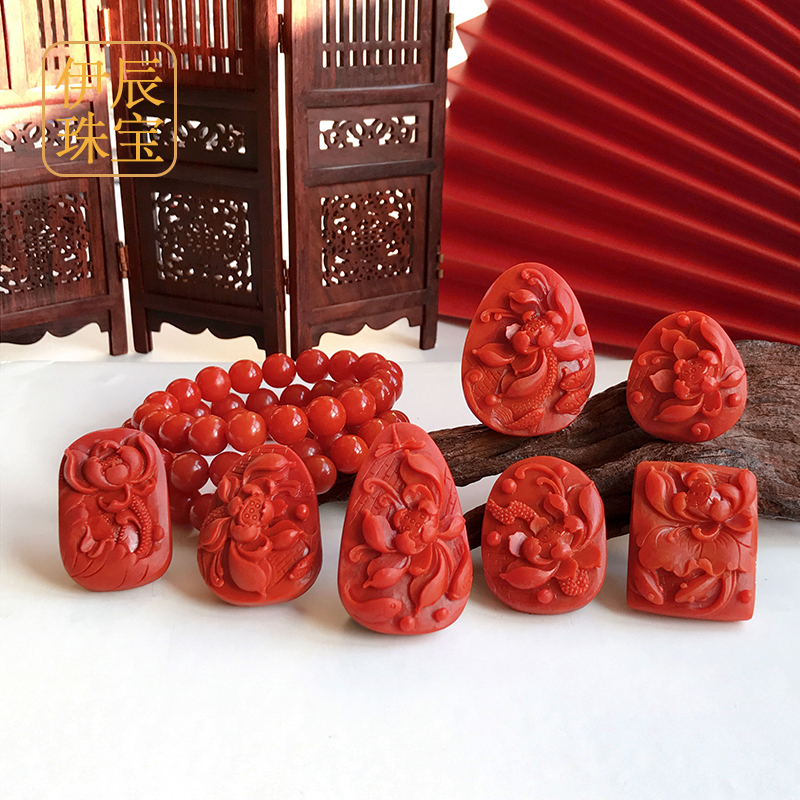伊辰珠宝直播南红玛瑙吊坠原矿雕刻件挂坠diy手链定制搭配饰品Q