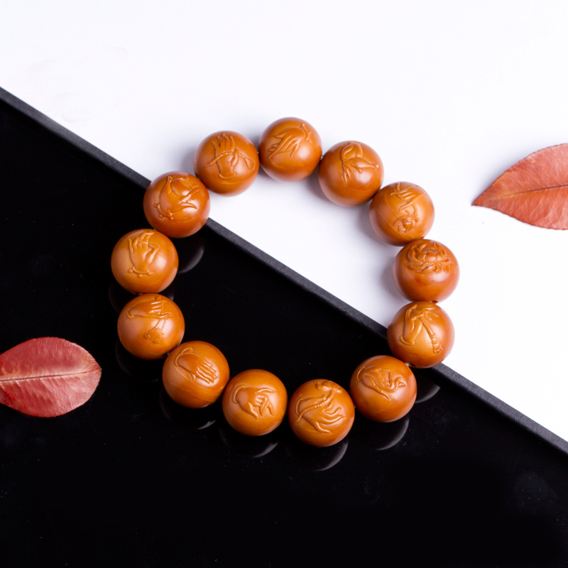 老赵家直播聚财橄榄核手串八大财神爷核雕文玩老油橄榄胡盘玩手链