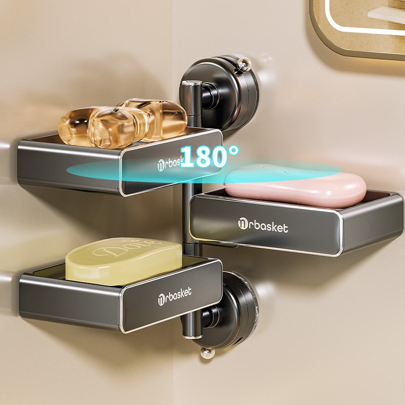优勤吸盘旋转肥皂盒置物架壁挂式免打孔浴室卫生间收纳沥水香皂盒