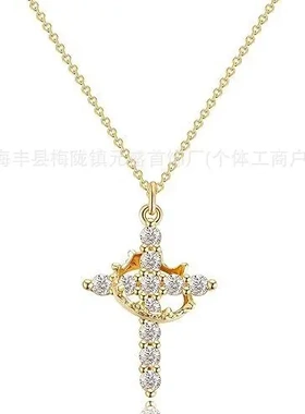 欧美十字架满钻项链可转动诞生石十字架锆石锁骨链项链