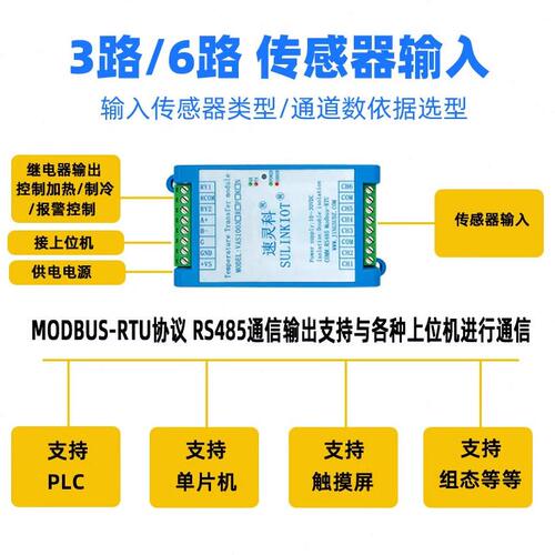 直销3/6路PT100温度变送器K热电偶模块2路继电器输出温控报警VAS1