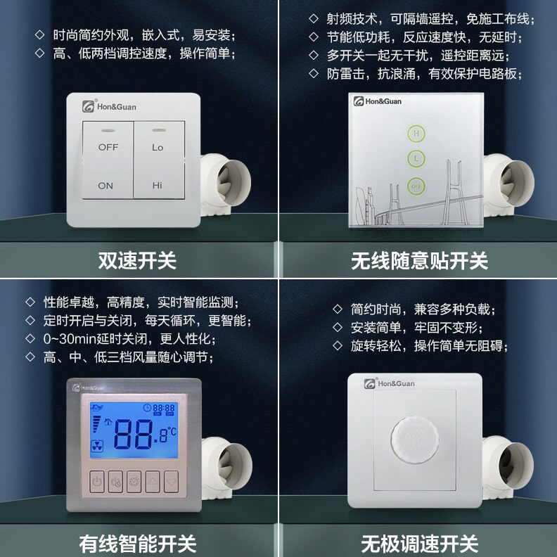 直销鸿冠6寸斜流压管道风机外转子轴流风机家用卫生间排气扇换气