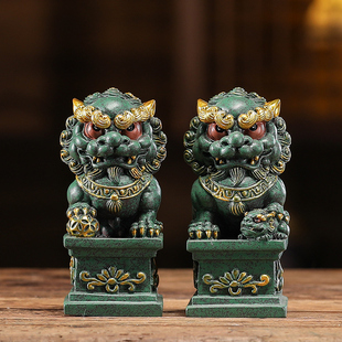 青砂石故宫文创国潮石狮子一对护院镇宅茶桌茶宠鱼缸造景装饰摆件
