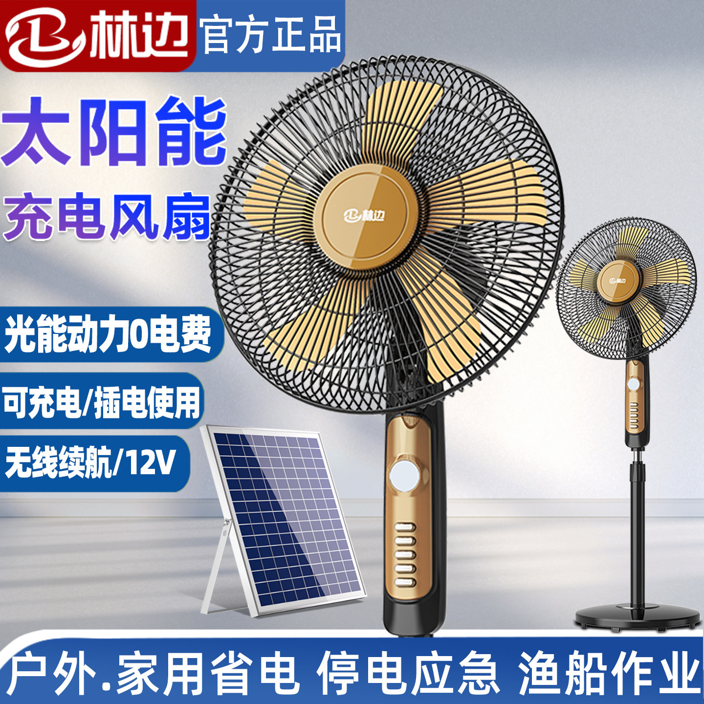 林边充电风扇大风力便携220伏两用家用16寸户外摆摊太阳能落地扇