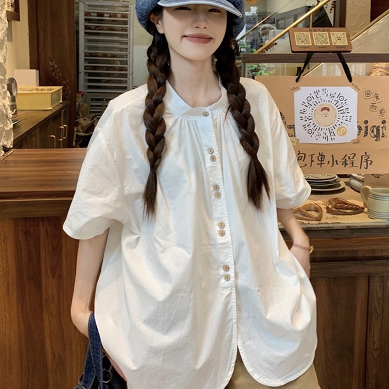 大码女装胖妹妹夏季新款文艺设计感中式宽松显瘦衬衫百搭短裤套装