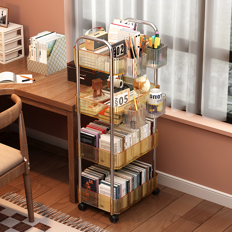 书架置物架落地家用零食小推车多层客厅收纳可移动透明亚克力书柜