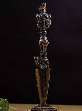 藏传密宗法器 尼泊尔手工纯铜三面马头明王杵 普巴杵 金刚杵