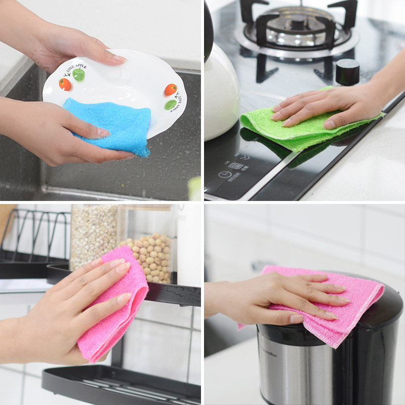 厨房竹纤维洗碗巾加厚不沾油吸水彩色不掉毛洗碗布清洁布毛巾抹布
