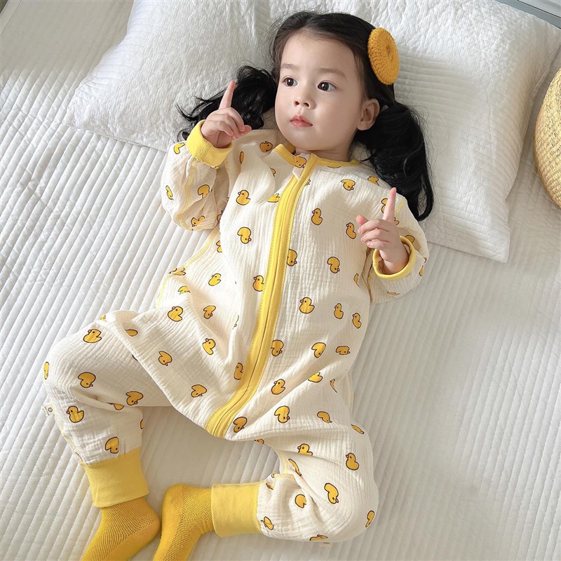 婴幼儿纱布睡袋春秋款宝宝防踢被秋冬款儿童连身睡衣四季通用秋季