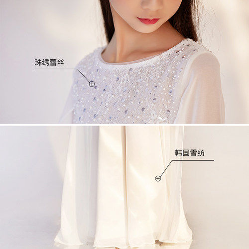 中国风高端儿童古筝演出服白色女童中式礼服钢琴演奏比赛表演服装