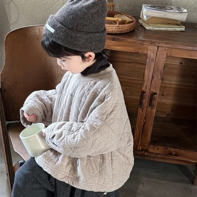 暮晨家新款冬装2024男童夹棉加厚圆领卫衣中小童洋气保暖加绒上衣