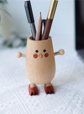 Joe的小作坊/小鸡桌面花器摆件实木创意可爱手作香薰干花水培礼物