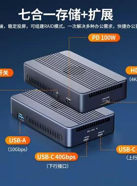 雷电4硬盘盒扩展坞双盘位NVMe 移动阵列硬盘盒USB4超高清8K硬盘盒