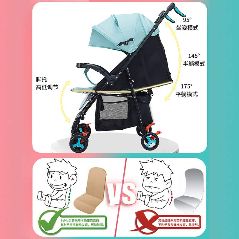 婴儿车可坐可躺可折叠双向一键折叠高景观宝宝儿童大空间推车伞车